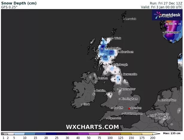 英国气象局公布了英国新年“雨转雪”的准确地点