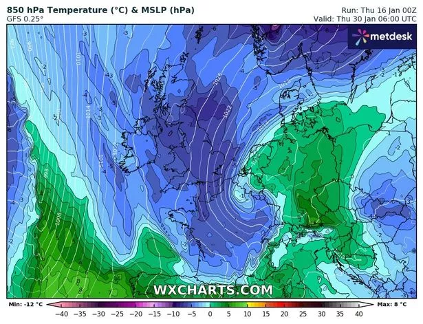 英国雪：新地图变成紫色，因为北极风暴将在几天内混乱回归